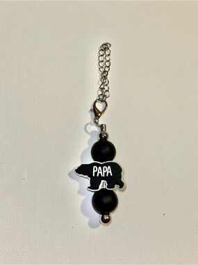 PAPA Bear w/Matte Black Beads on Silver Hardware Cup Charm